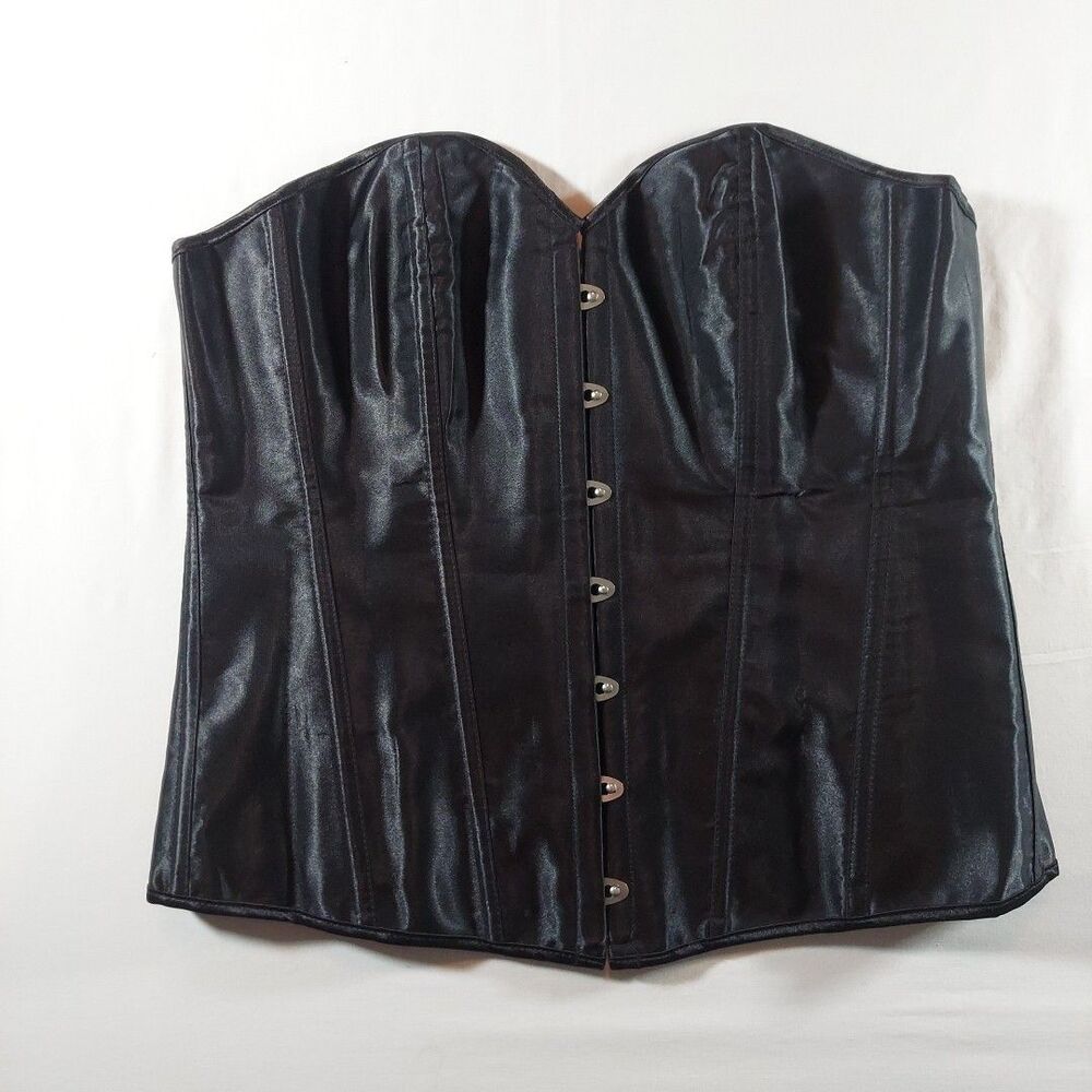 Bustier Strapless Satin with Boning Front Close- Lace Up Black Silver 3X